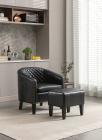 COOLMORE Accent Chair with Ottoman; Mid Century Modern Barrel Chair Upholstered Club Tub Round Arms Chair for Living Room