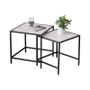 Nesting End/Side Table,Night Stand 2-Piece Set,Square Sintered stone Top with Black Metal Frame