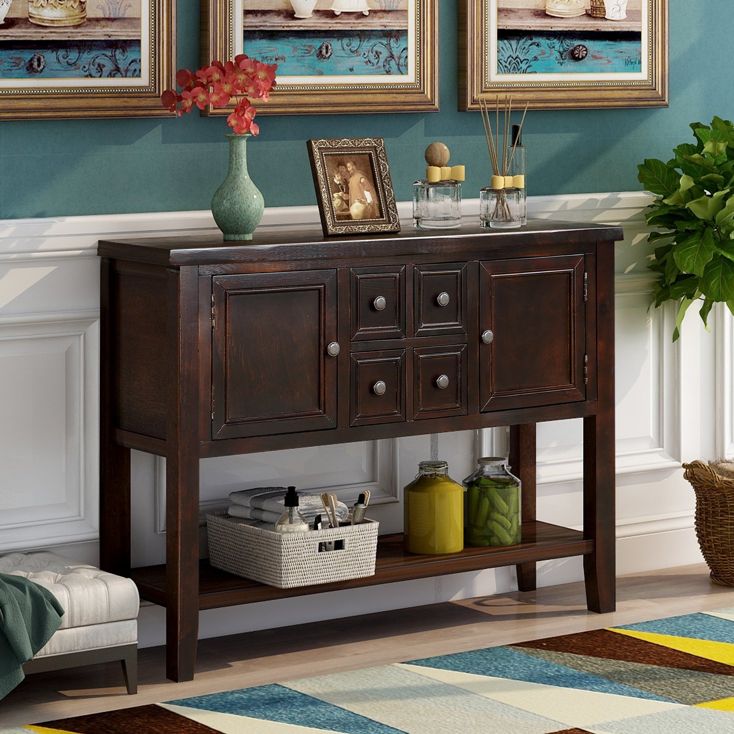 TREXM Cambridge Series Buffet Sideboard Console Table with Bottom Shelf (Espresso) TREXM Cambridge Series Buffet Sideboard Console Table with Bottom Shelf (Espresso)