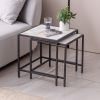 Nesting End/Side Table,Night Stand 2-Piece Set,Square Sintered stone Top with Black Metal Frame