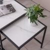 Nesting End/Side Table,Night Stand 2-Piece Set,Square Sintered stone Top with Black Metal Frame
