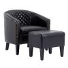 COOLMORE Accent Chair with Ottoman; Mid Century Modern Barrel Chair Upholstered Club Tub Round Arms Chair for Living Room