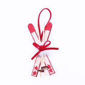 Doll House Wooden Sleigh Christmas Tree Pendant Window Decoration (Color: Red)