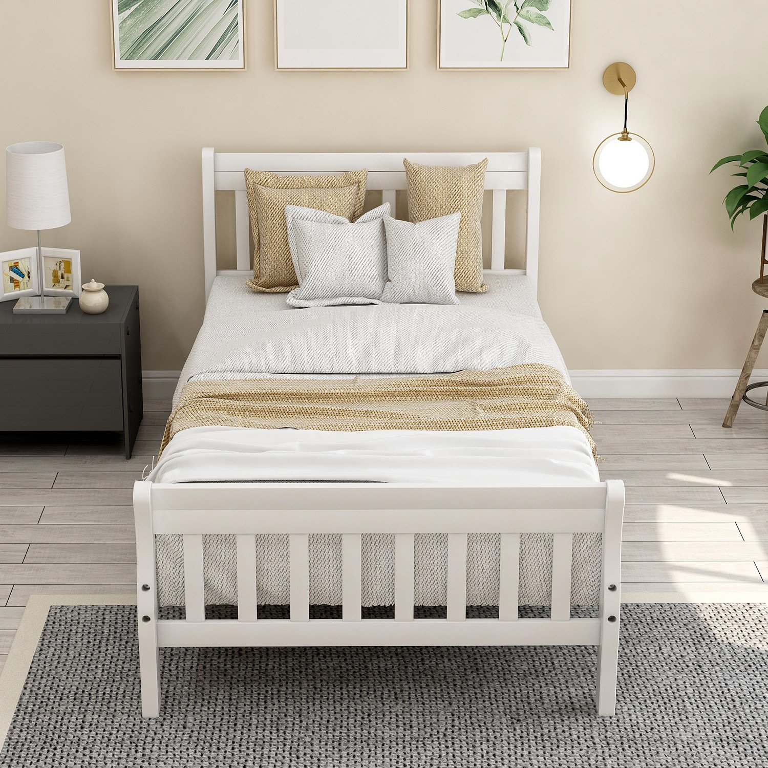 Wood Platform Bed Twin Bed Frame Panel Bed Mattress Foundation Sleigh Bed with Headboard/Footboard/Wood Slat Support Wood Platform Bed Twin Bed Frame Panel Bed Mattress Foundation Sleigh Bed with Headboard/Footboard/Wood Slat Support